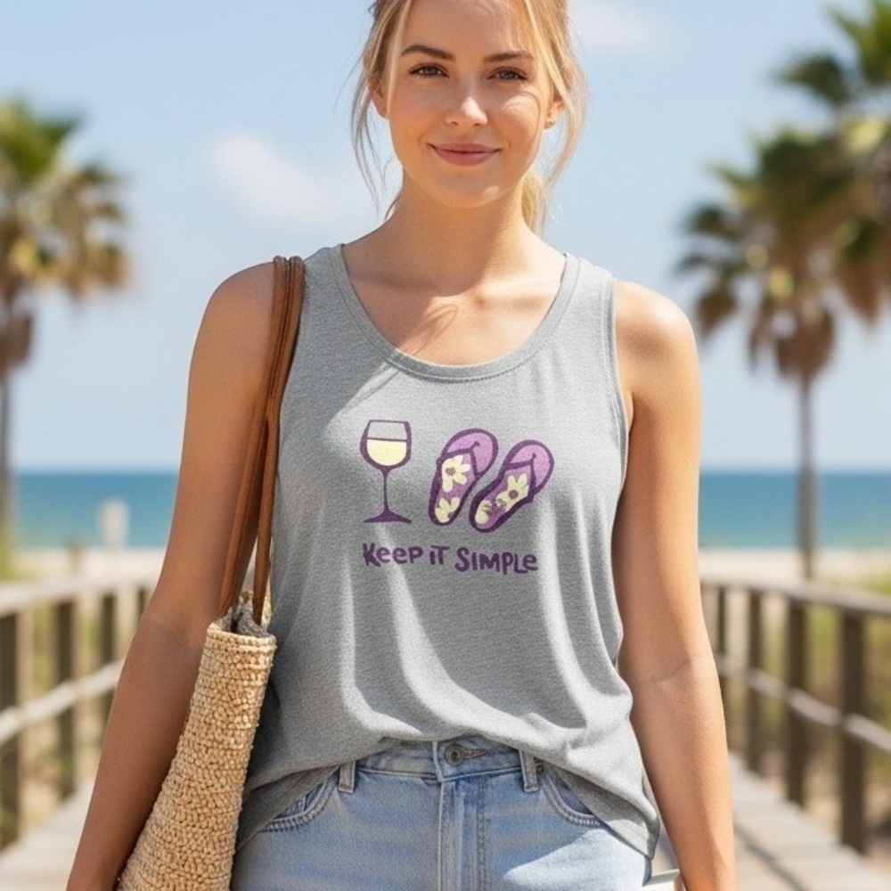 Life‎ is Good Womens Crusher Tank Top Gray Wine Flip Flops Keep It Simple Medium